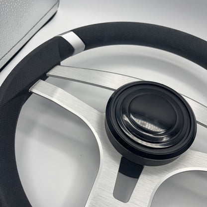Badia Boat Steering Wheel Brushed Aluminum Spokes | LG Black Snap-in