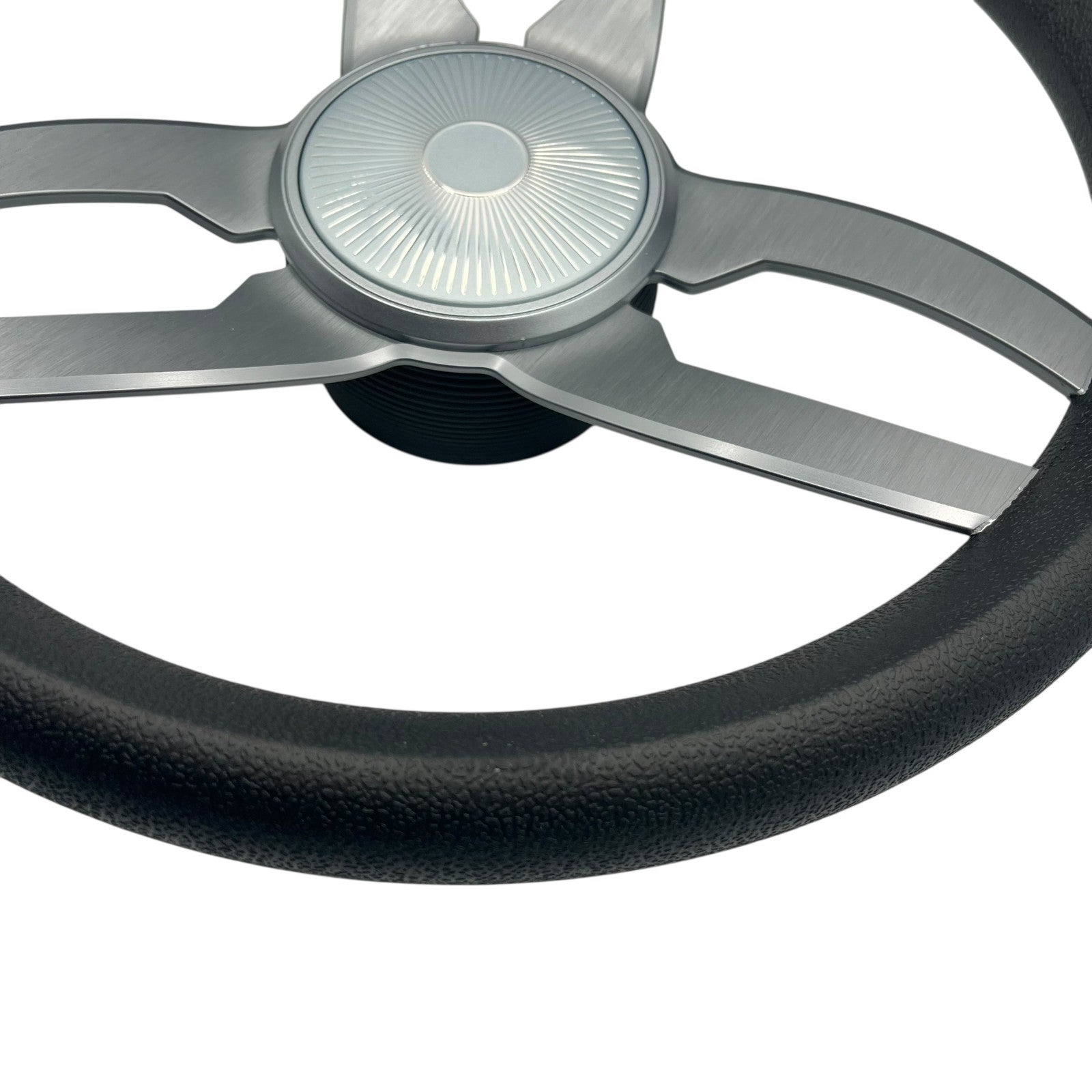 Cabrio Boat Steering Wheel Gray Brushed Alum Spoke | Starburst Center Cap