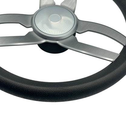 Cabrio Boat Steering Wheel Gray Brushed Alum Spoke | Starburst Center Cap