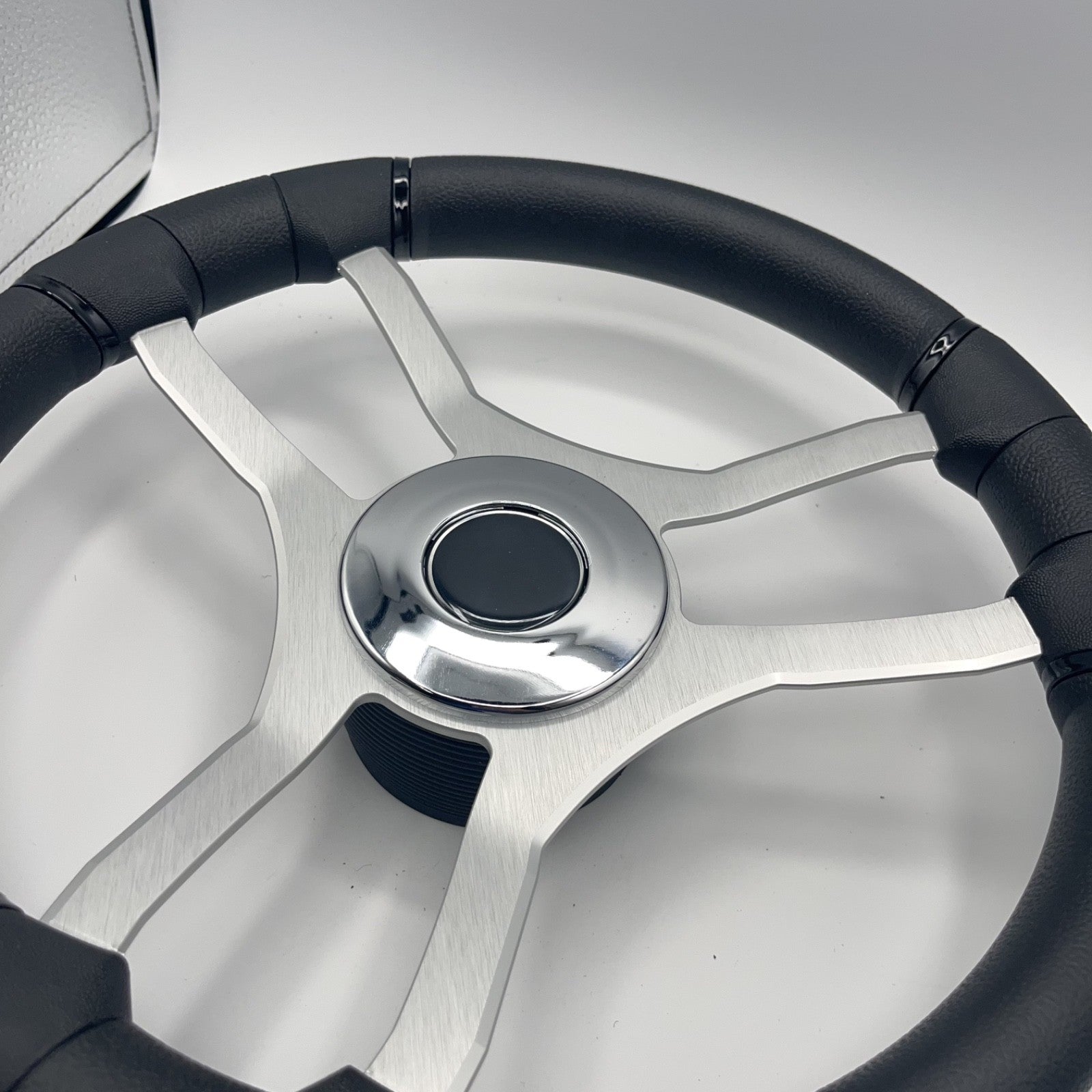 Malera Boat Steering Wheel Brushed Aluminum Spokes | Chrome-style Dome