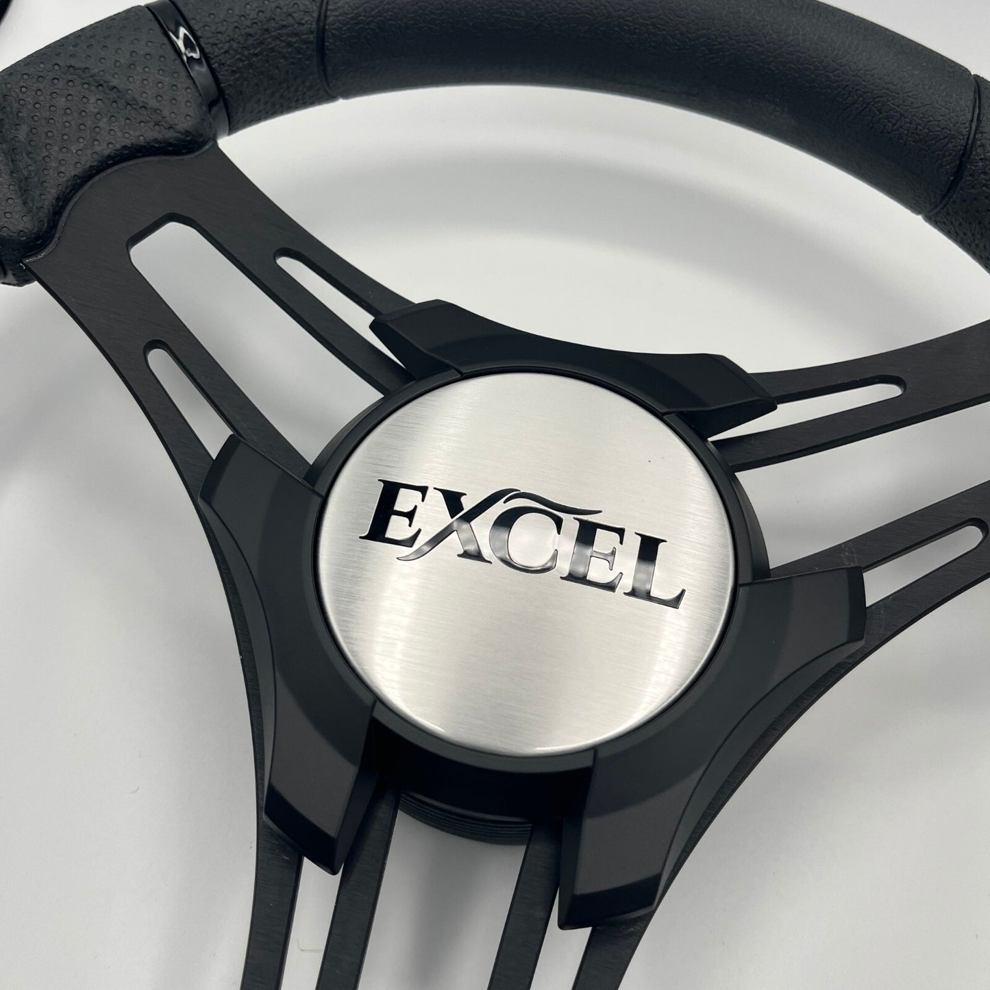 Verona Boat Steering Wheel Black Brushed Aluminum Spokes | Excel Boats