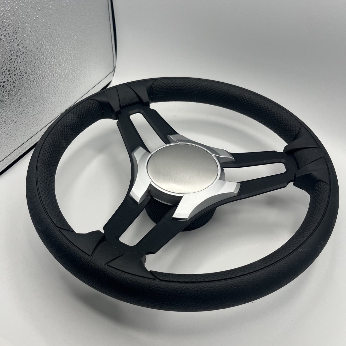 Gussi Italia Marine Steering Wheel Black Brush Metal Spokes | Silver Plain