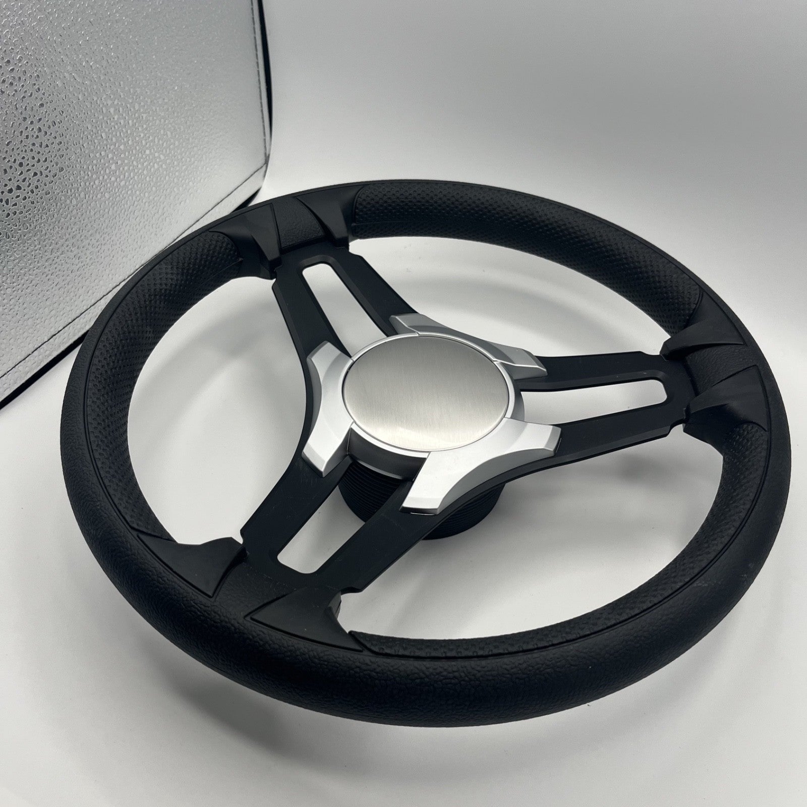 Gussi Italia Marine Steering Wheel Black Brush Metal Spokes | Silver Plain
