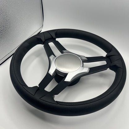 Gussi Italia Marine Steering Wheel Black Brush Metal Spokes | Silver Plain