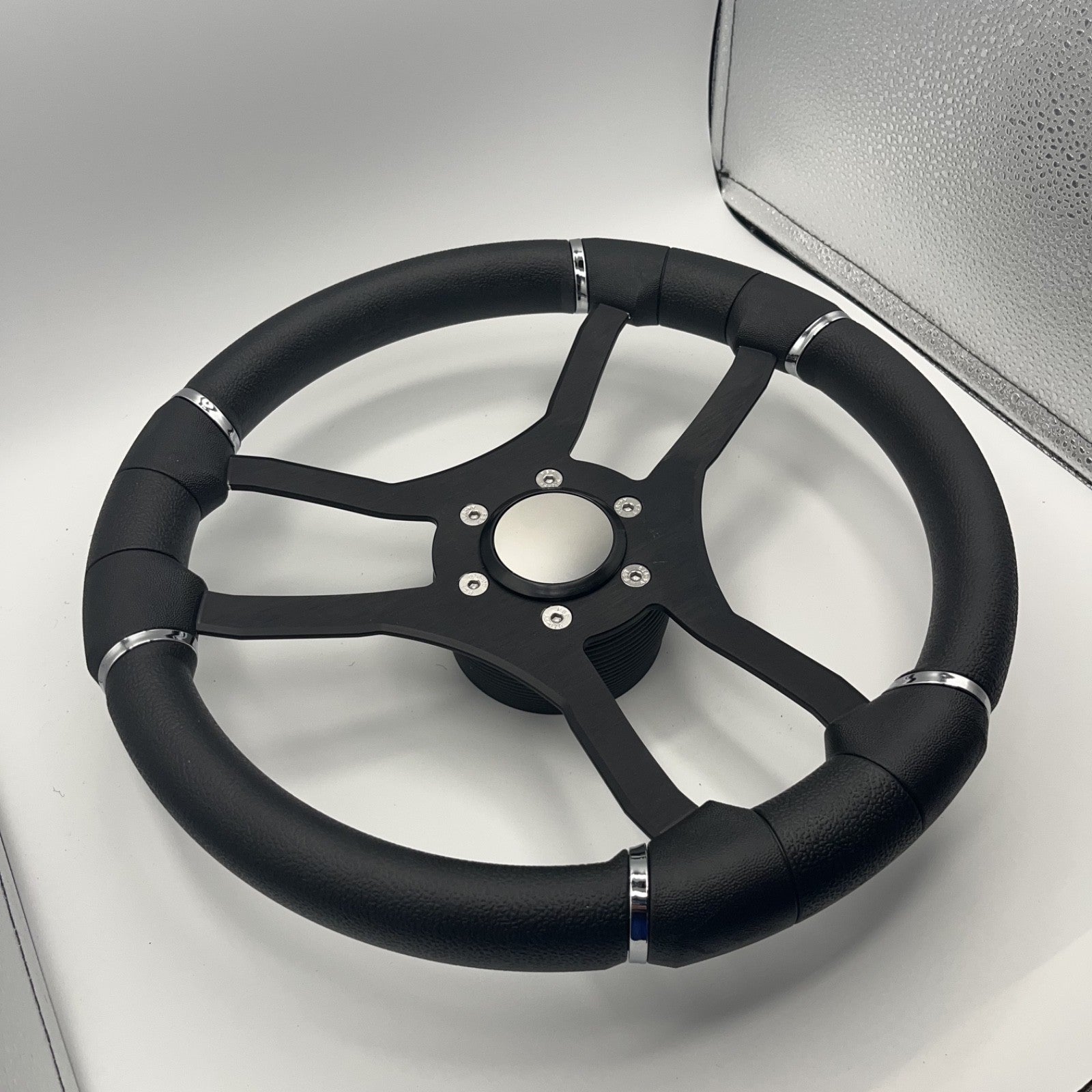 Malera Boat Steering Wheel Black Aluminum Spokes | Blank Snap-in