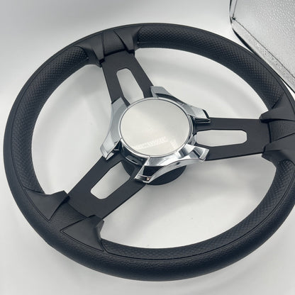 Gussi Italia Boat Model 15 Steering Wheel Black Brushed Alum Spokes |Plain