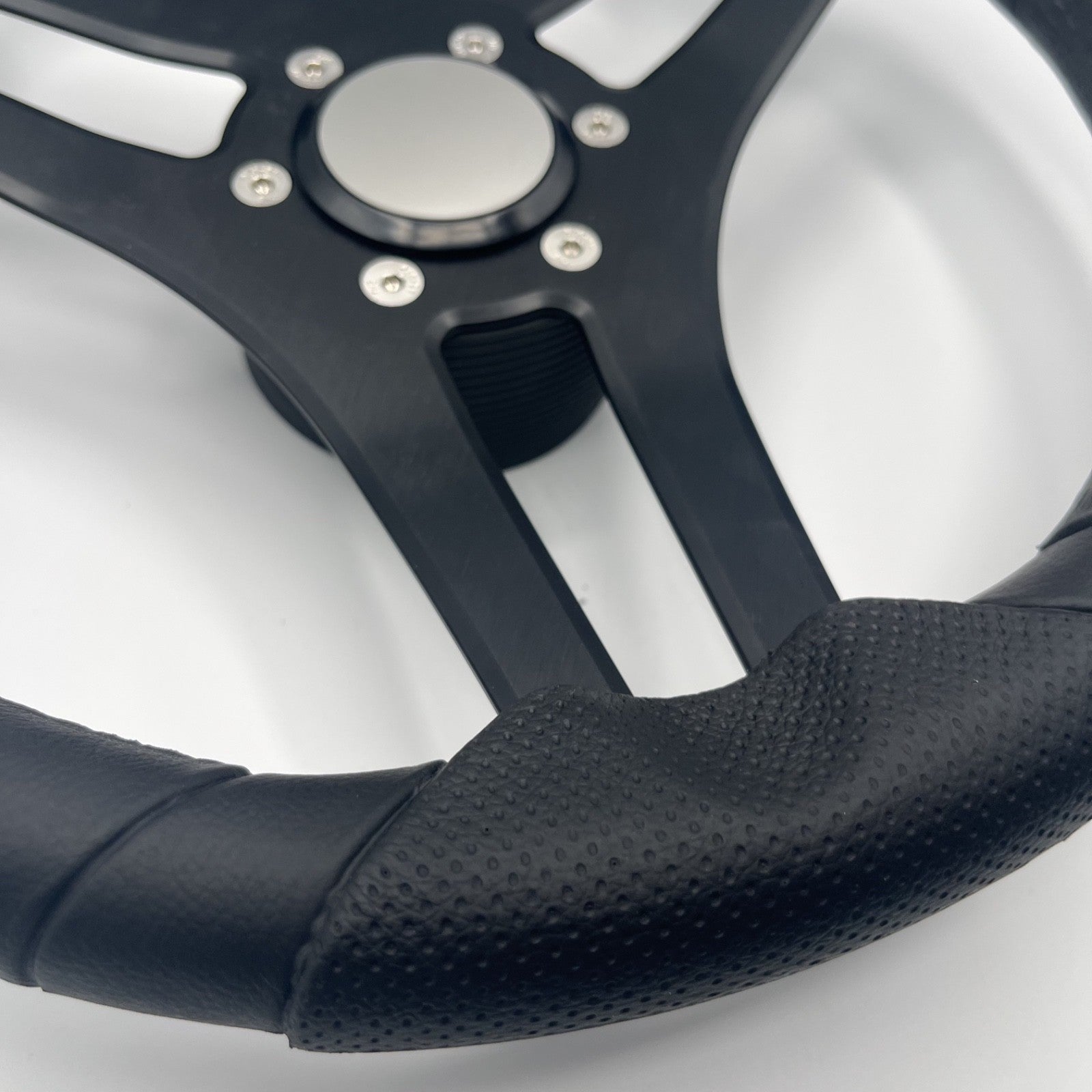 Molinara Marine Steering Wheel Black Brushed Alum Spokes | Blank Style