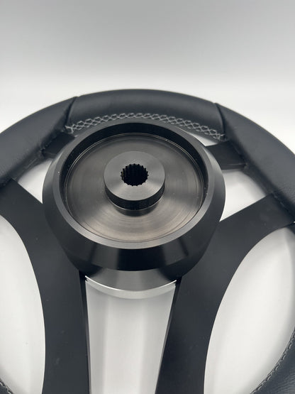Durello Marine Steering Wheel, Black Leather Rim