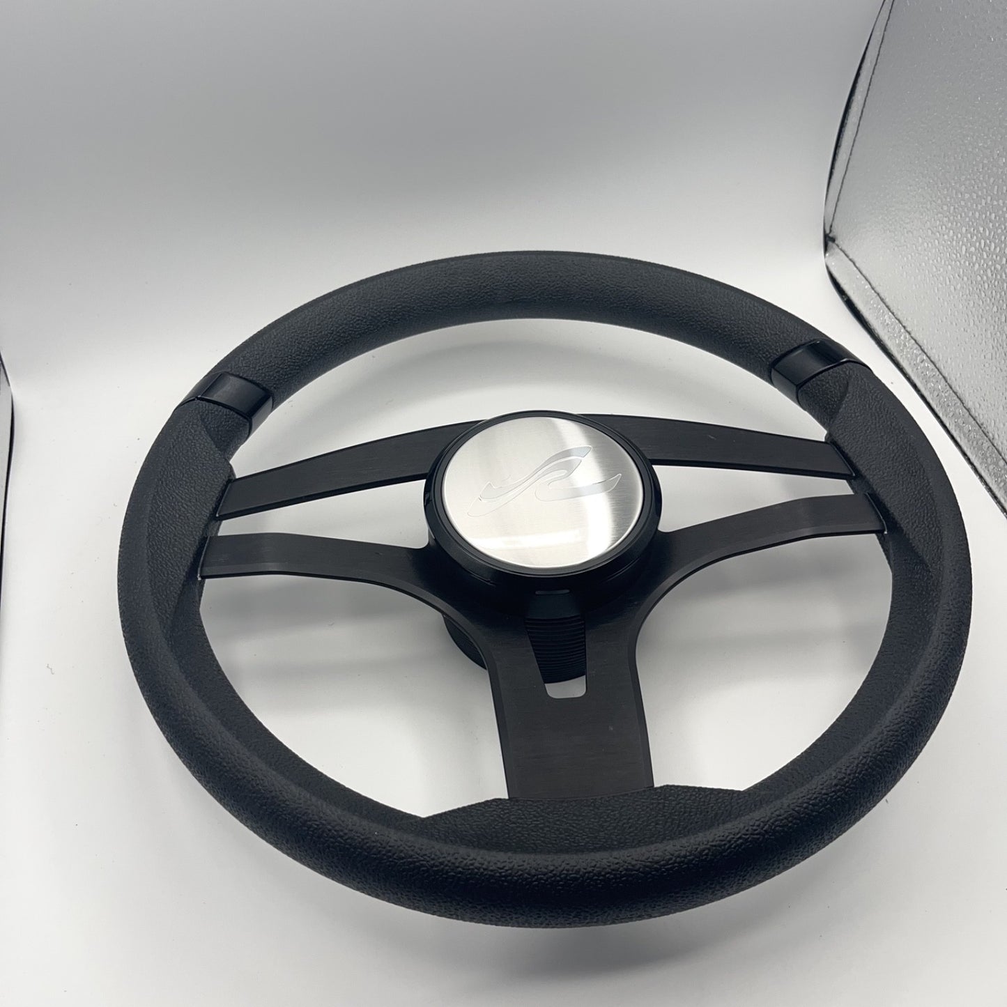 Badia Boat Steering Wheel Brushed Black Aluminum Spokes | SeaRay Boats