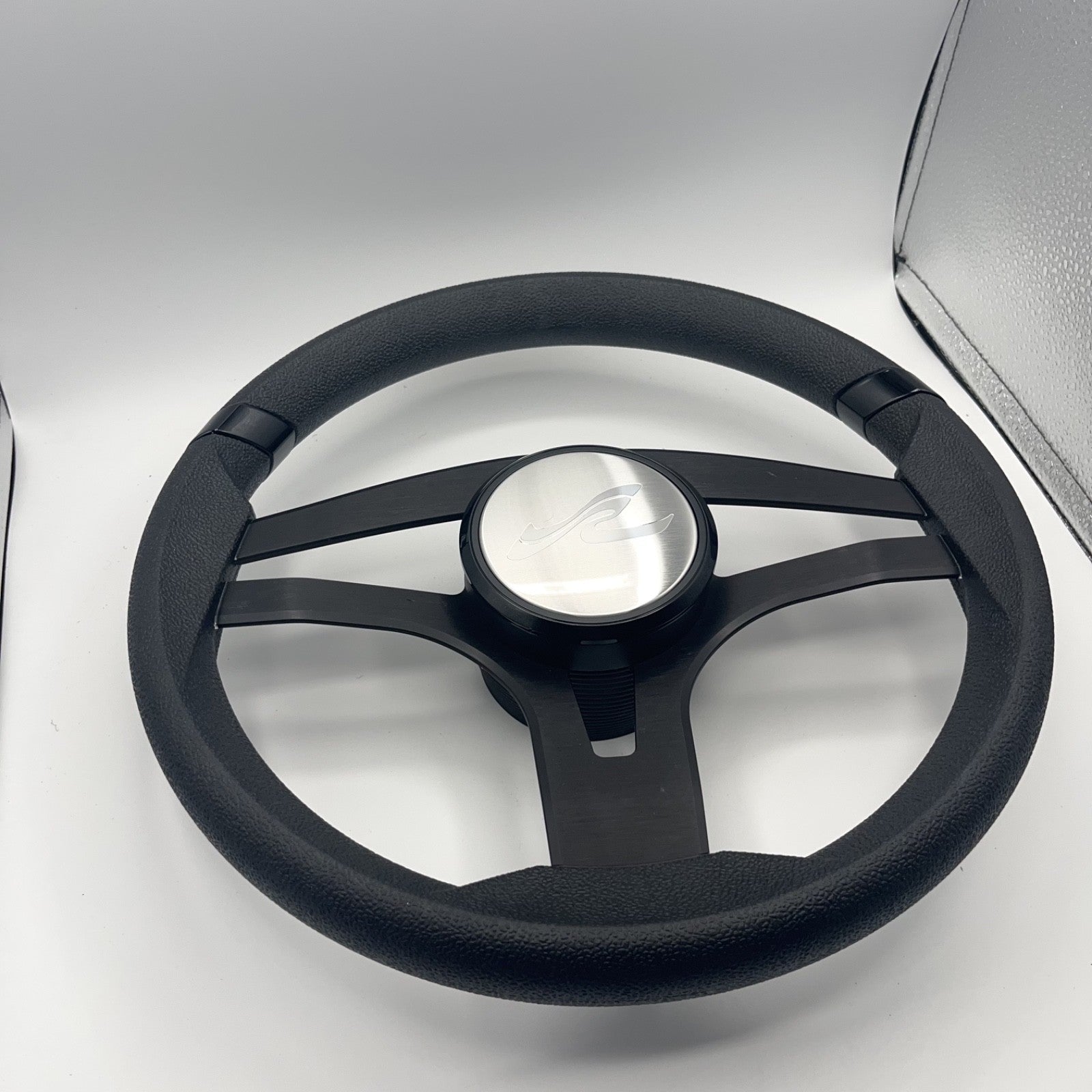 Badia Boat Steering Wheel Brushed Black Aluminum Spokes | SeaRay Boats
