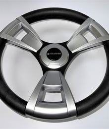Model M013 Black/Silver Marine Steering KEYED HUB Soft Touch Rim ABS Spokes
