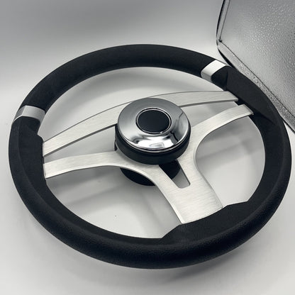 Badia Boat Steering Wheel Brushed Aluminum Spokes | Chrome-style Dome