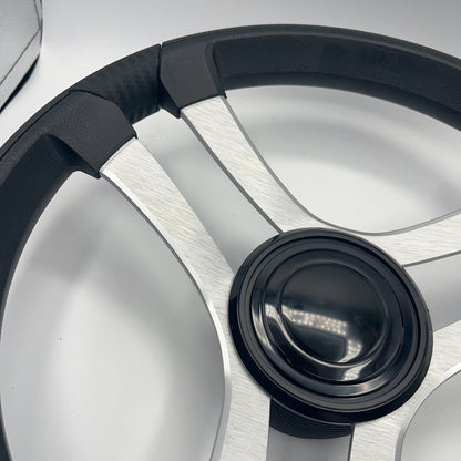 Benaco Boat Steering Wheel Brushed Aluminum Spokes | LG Black Snap-in