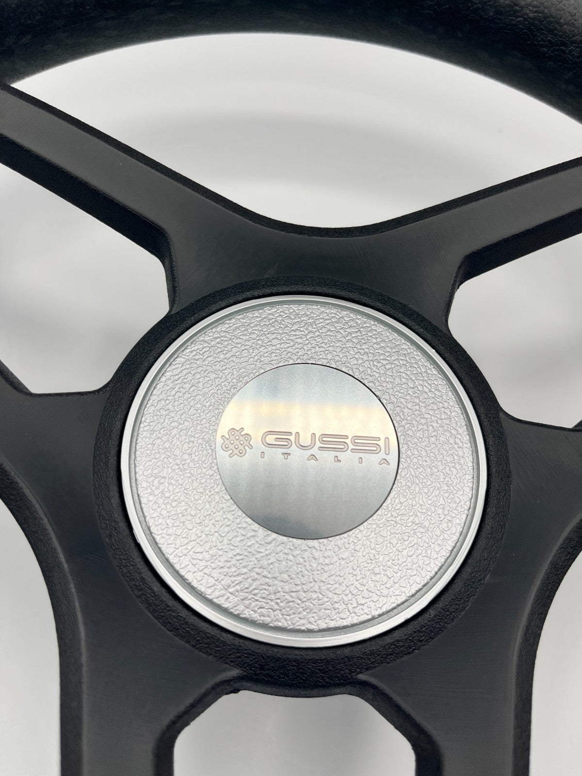 Molino Black w/Silver Accents Boat Steering Wheel | Gussi Italia Center Cap