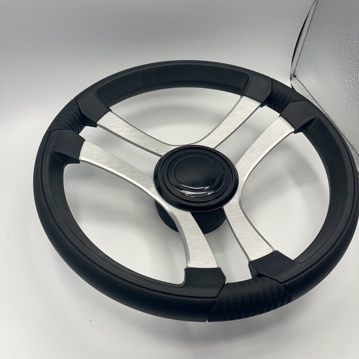 Benaco Boat Steering Wheel Brushed Aluminum Spokes | LG Black Snap-in