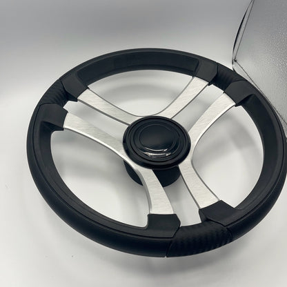 Benaco Boat Steering Wheel Brushed Aluminum Spokes | LG Black Snap-in