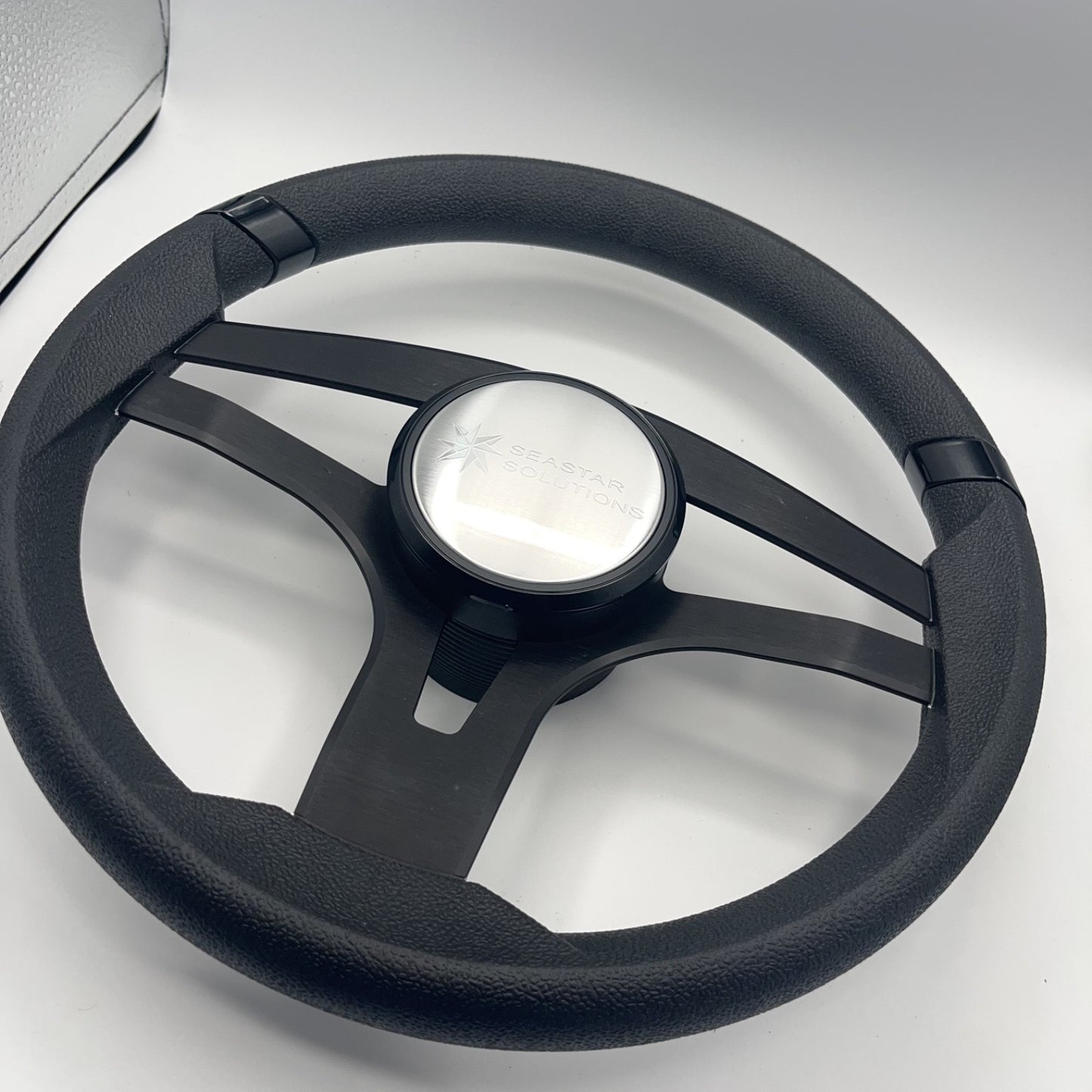 Badia Boat Steering Wheel Brushed Black Aluminum Spokes | Seastar Solutions