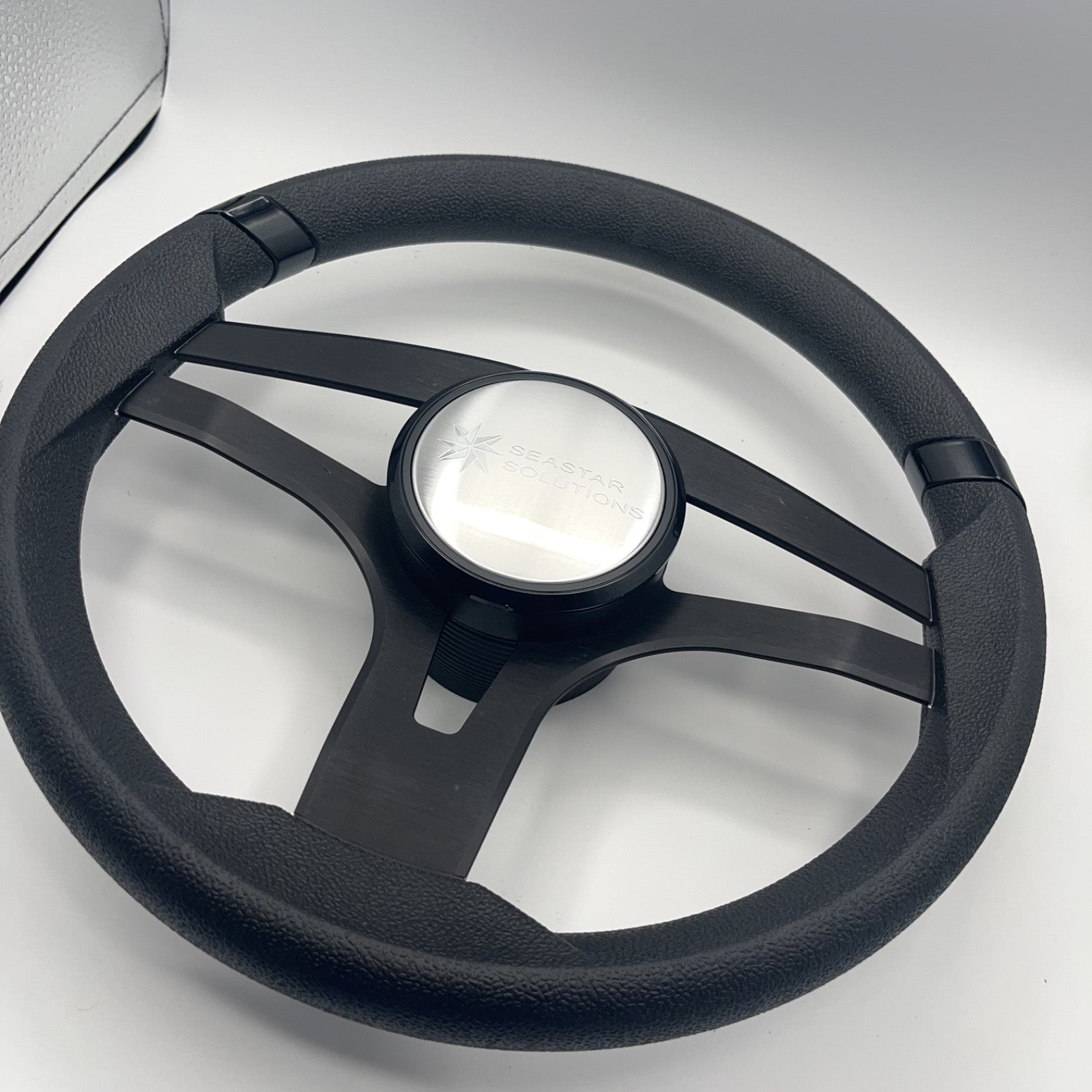 Badia Boat Steering Wheel Brushed Black Aluminum Spokes | Seastar Solutions