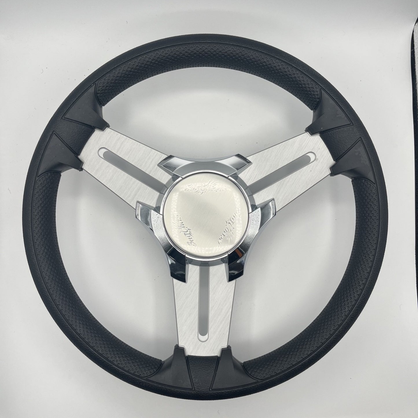 Model 15 Marine Steering Wheel Brush Alum Spokes | Sunchaser Boats Logo
