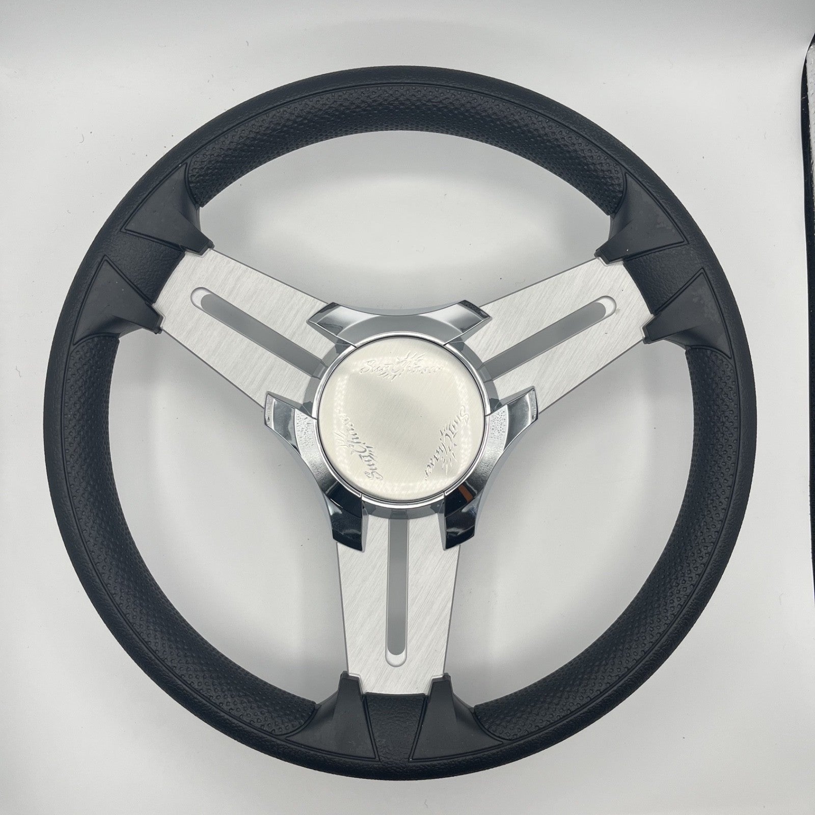 Model 15 Marine Steering Wheel Brush Alum Spokes | Sunchaser Boats Logo