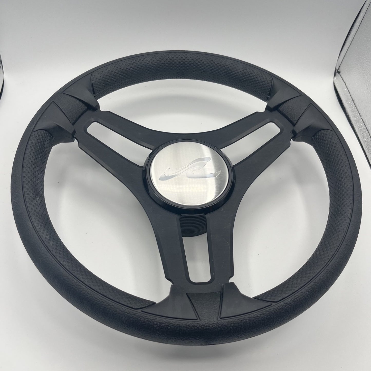 Gussi Italia Marine Steering Wheel Black Brush Metal Spokes | Sea Ray
