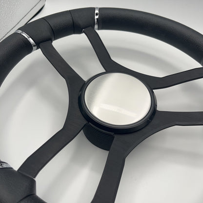 Malera Boat Steering Wheel Black Aluminum Spokes - Plain
