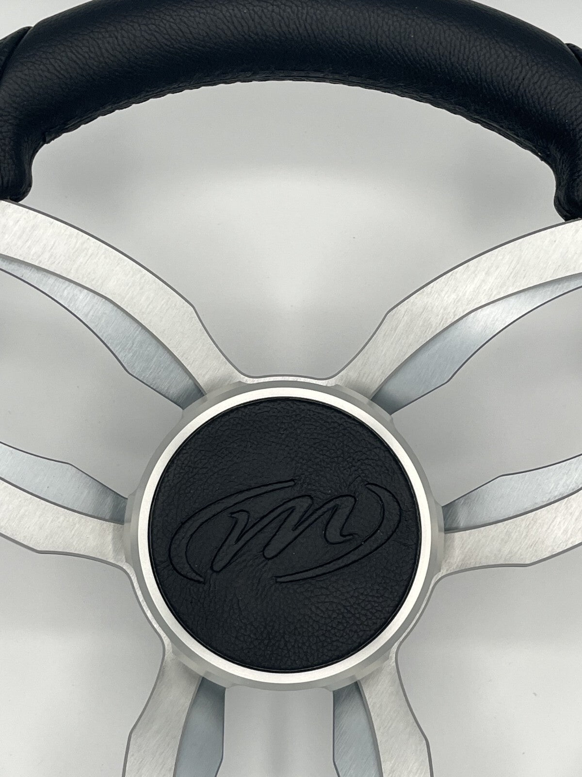 Garda Boat Steering Wheel Brushed Dual Spoke Alum | Manitou Pontoon Boat Logo