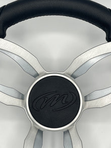 Garda Boat Steering Wheel Brushed Dual Spoke Alum | Manitou Pontoon Boat Logo