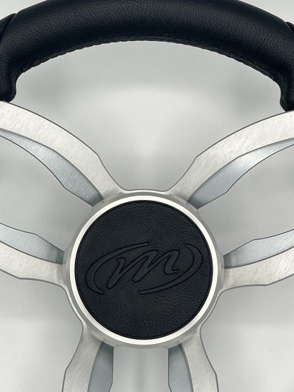 Garda Boat Steering Wheel Brushed Dual Spoke Alum | Manitou Pontoon Boat Logo