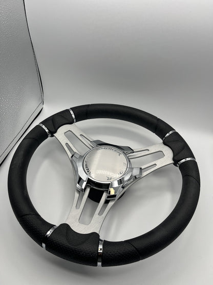 Verona Boat Steering Wheel Gray Brushed Aluminum Spokes | Smoker Logo