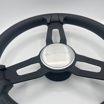 Gussi Italia Model 15 Steering Wheel Blk Brushed Alum Spokes | Silver Gussi Logo