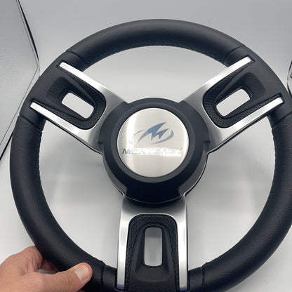 Gussi Italia Black Model 702 Steering Wheel | Monterey Boats Logo