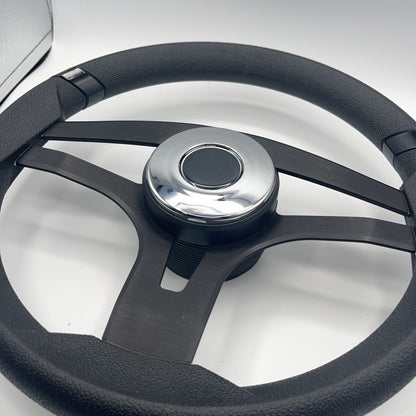 Badia Boat Steering Wheel Brushed Black Aluminum Spokes | Chrome-style Dome