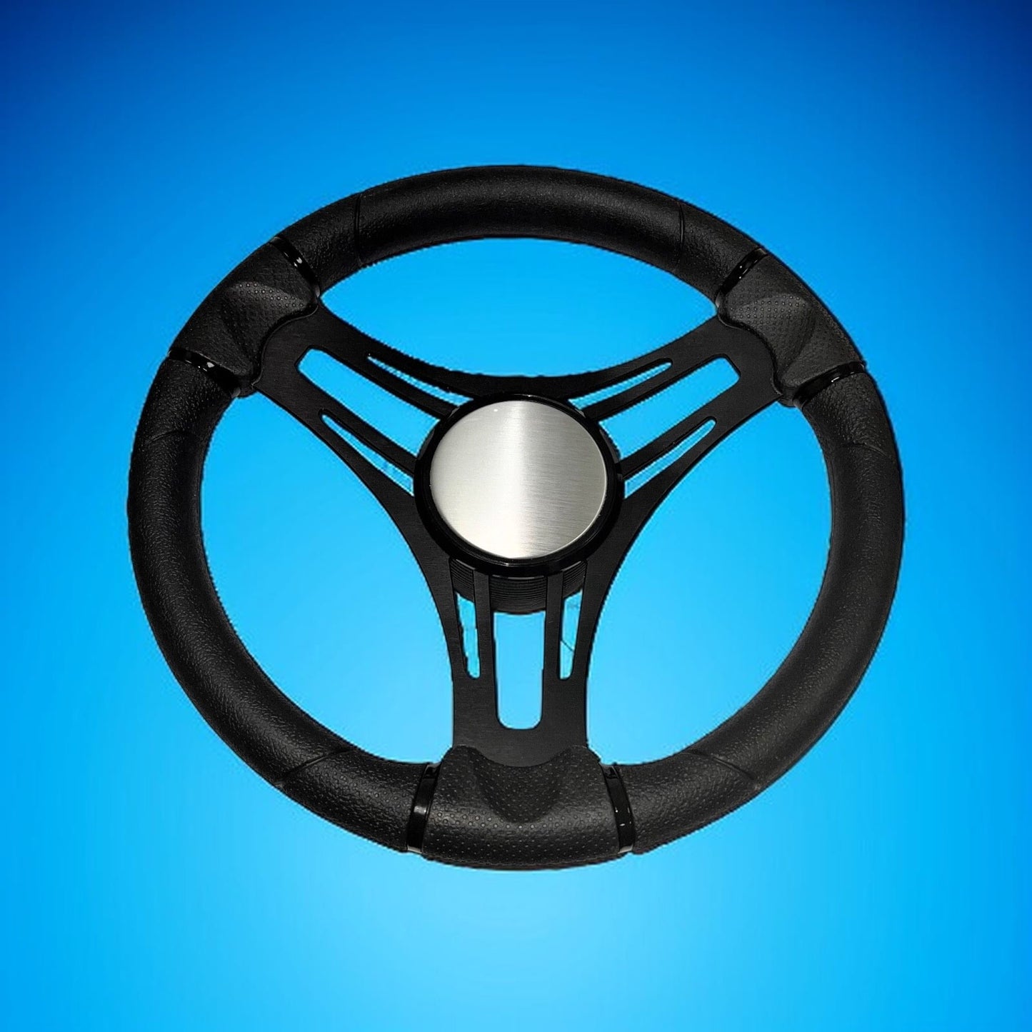 Gussi Italia Boat Steering Wheel Black Brushed Aluminum Spokes