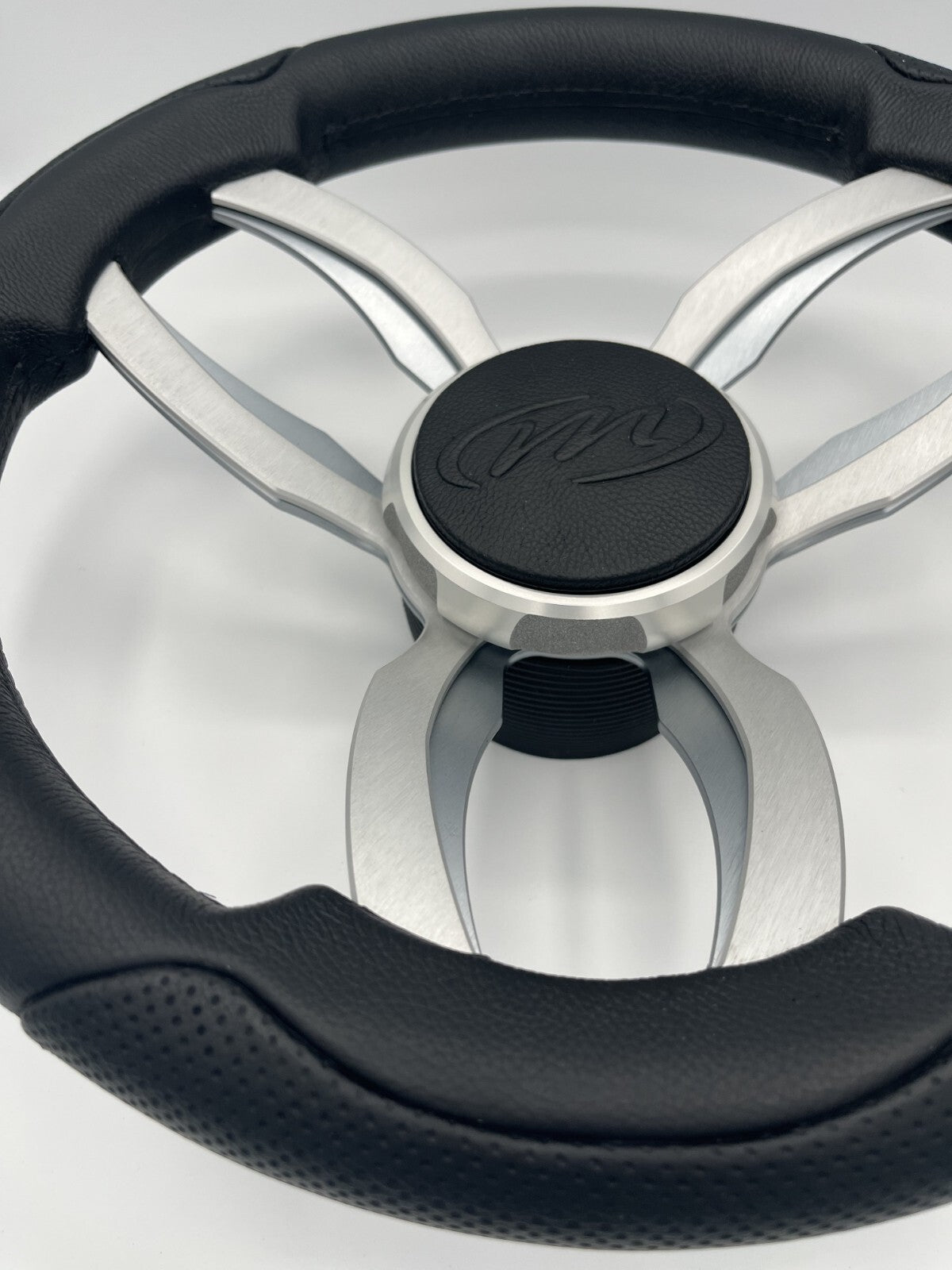 Garda Boat Steering Wheel Brushed Dual Spoke Alum | Manitou Pontoon Boat Logo