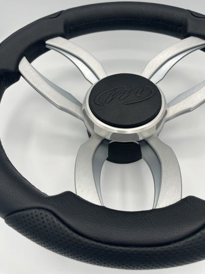 Garda Boat Steering Wheel Brushed Dual Spoke Alum | Manitou Pontoon Boat Logo