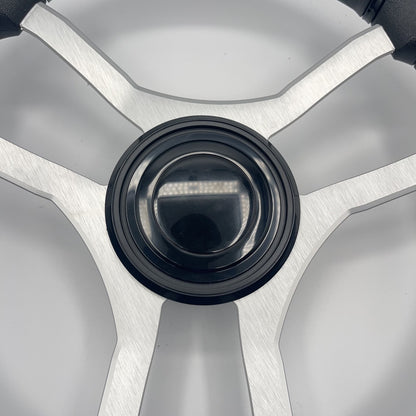 Malera Boat Steering Wheel Brushed Aluminum Spokes | LG Black Snap-in