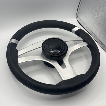 Badia Boat Steering Wheel Brushed Aluminum Spokes | LG Black Snap-in