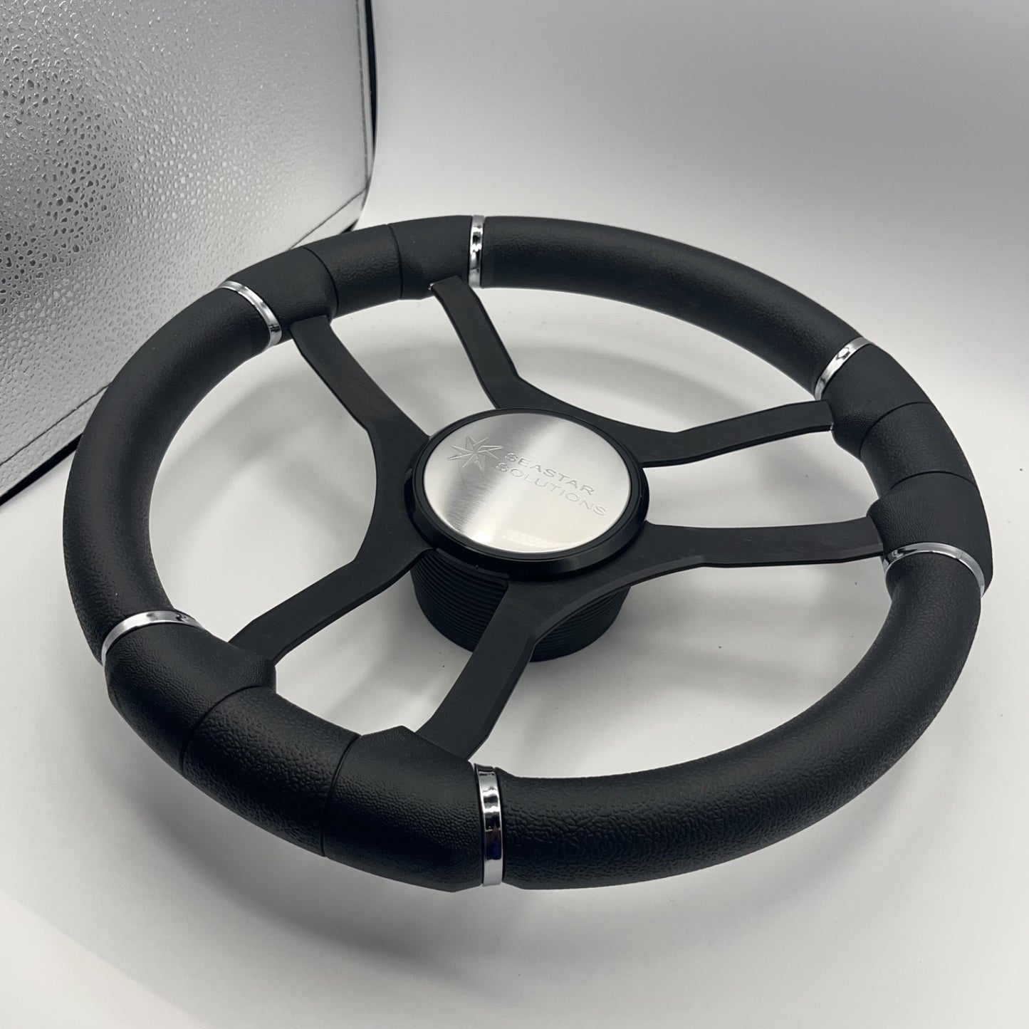 Malera Boat Steering Wheel Black Aluminum Spokes | Seastar Solutions