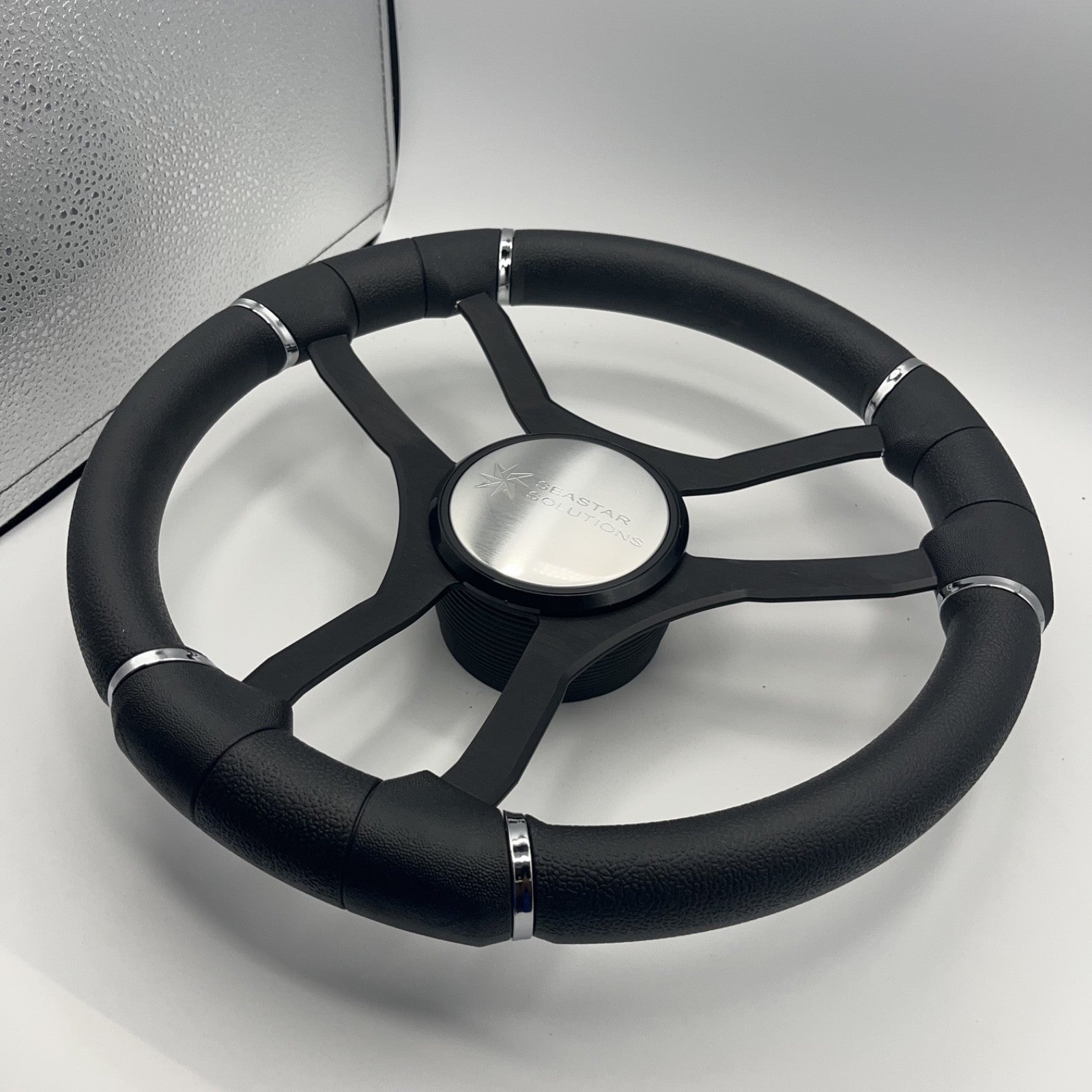 Malera Boat Steering Wheel Black Aluminum Spokes | Seastar Solutions