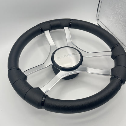 Malera Boat Steering Wheel Chrome Spokes | Gussi Dome Black Rim