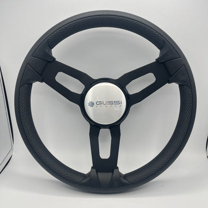 Gussi Italia Model 15 Steering Wheel Blk Brushed Alum Spokes | Gussi Logo