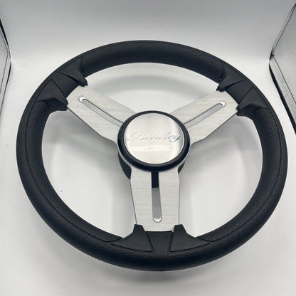 Model 15 Marine Steering Wheel Brush Alum Spokes | Bentley Pontoon Logo