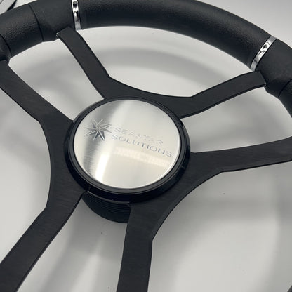 Malera Boat Steering Wheel Black Aluminum Spokes | Seastar Solutions