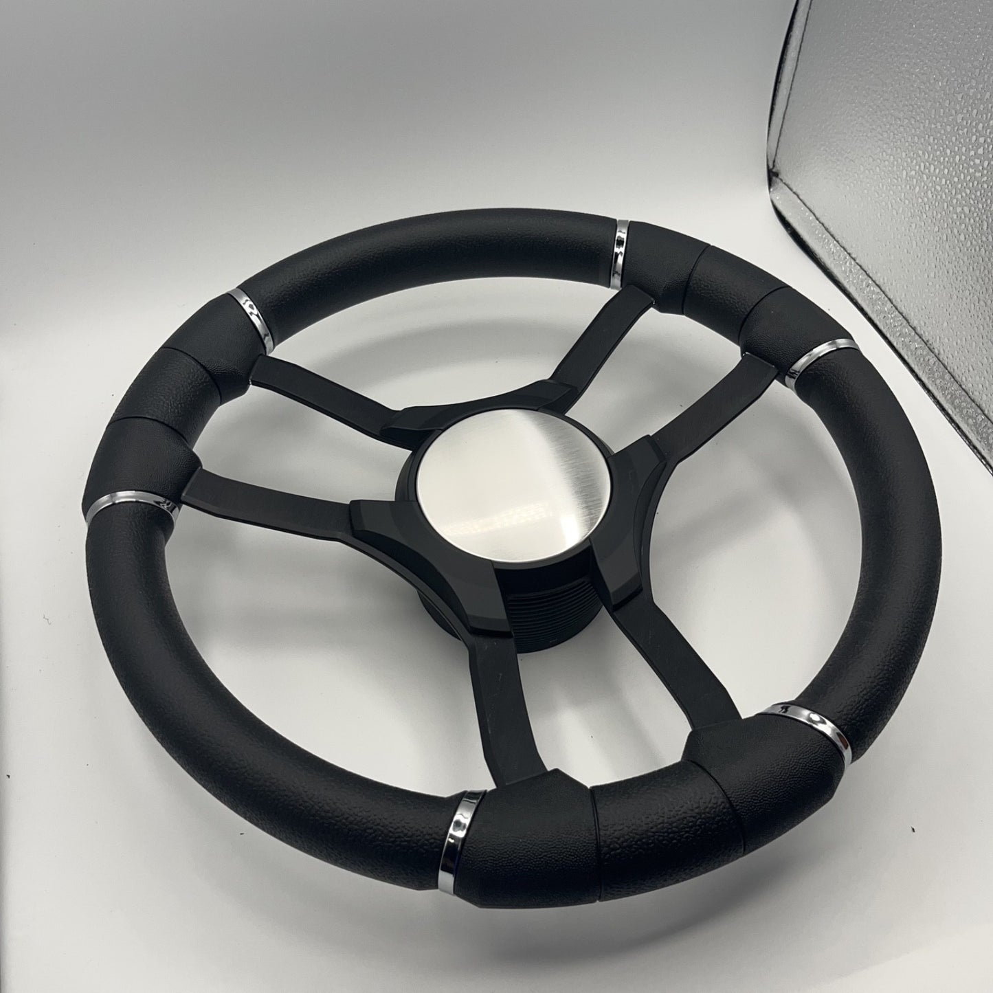 Malera Boat Steering Wheel Black Aluminum Spokes | Black Plain