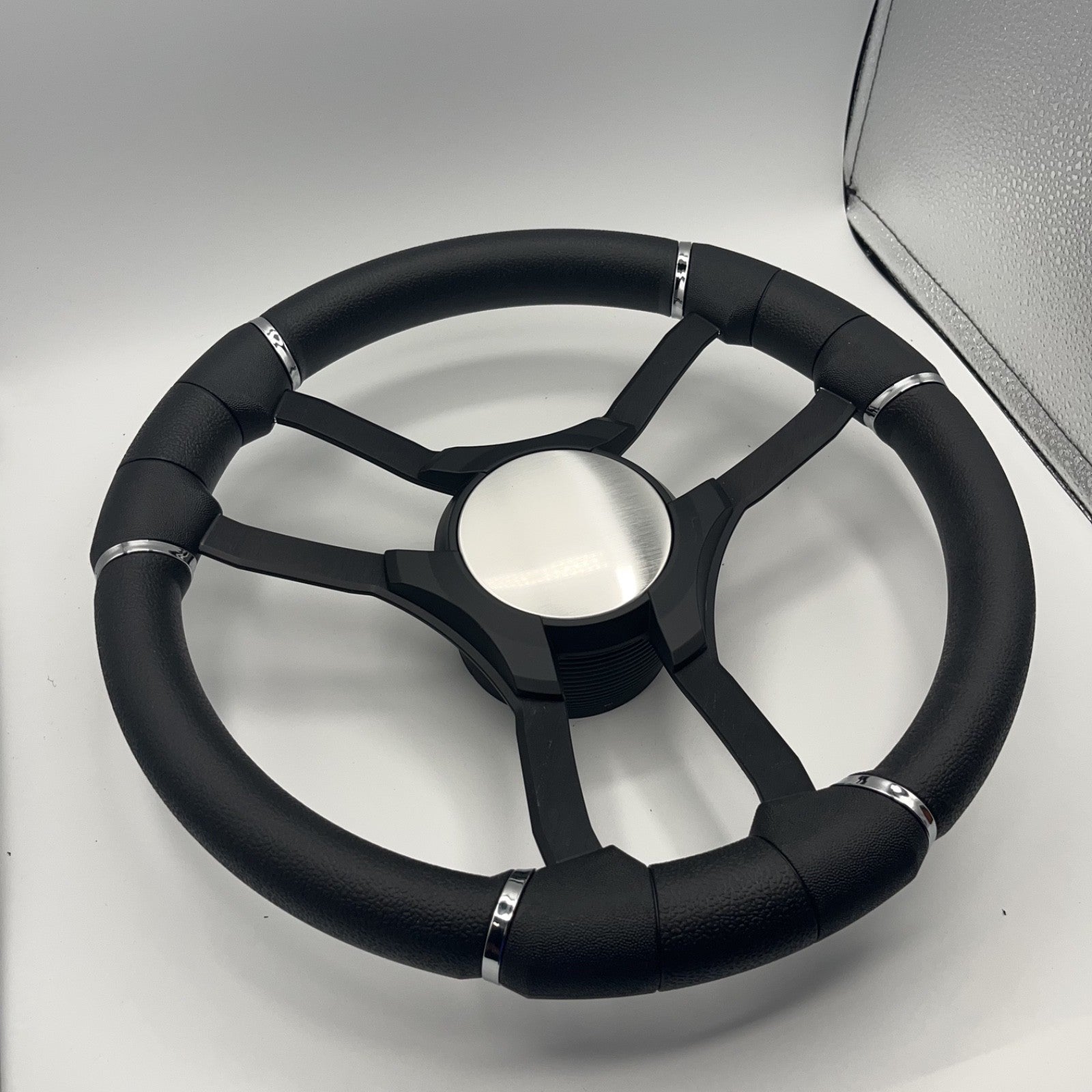 Malera Boat Steering Wheel Black Aluminum Spokes | Black Plain