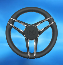 Cobalt Boat Steering Wheel Stainless Steel Spoke Leather Rim | Cobalt Boats Logo