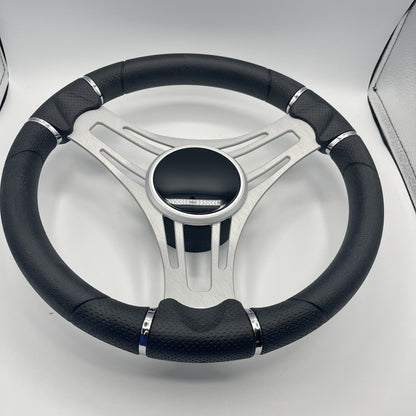Verona Boat Steering Wheel Brush Alum Spoke | Black Gloss Dome
