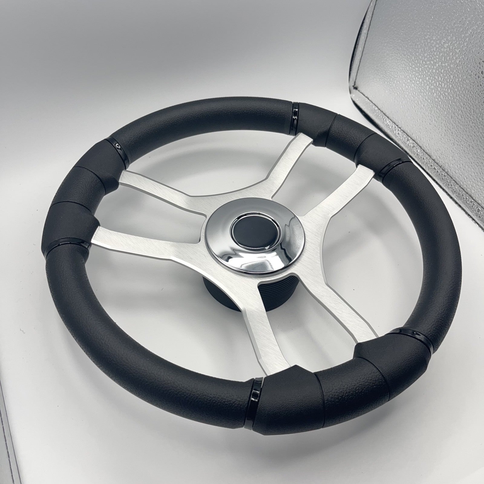 Malera Boat Steering Wheel Brushed Aluminum Spokes | Chrome-style Dome