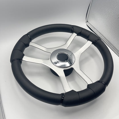 Malera Boat Steering Wheel Brushed Aluminum Spokes | Chrome-style Dome